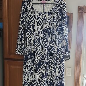Lilly  Pultizer Preston Navy & White Zebra Print Dress Size Large